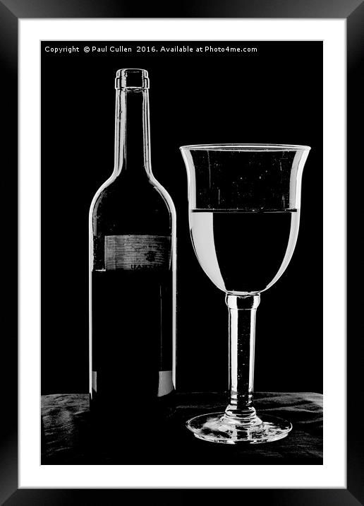 Bottle and Glass - high key monochrome. Framed Mounted Print by Paul Cullen