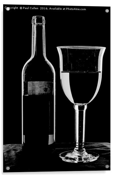 Bottle and Glass - high key monochrome. Acrylic by Paul Cullen