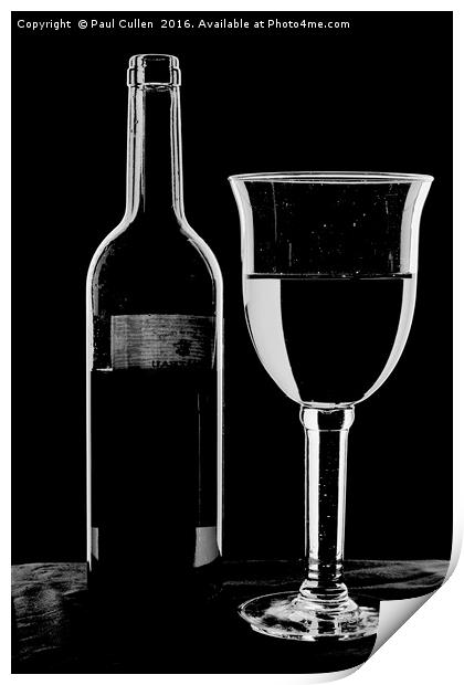 Bottle and Glass - high key monochrome. Print by Paul Cullen
