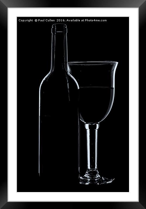 Wine glass and bottle - mono with cool tones. Framed Mounted Print by Paul Cullen