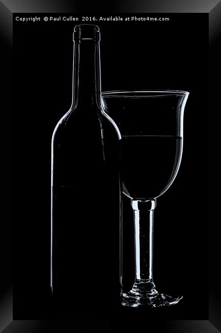 Wine glass and bottle - mono with cool tones. Framed Print by Paul Cullen