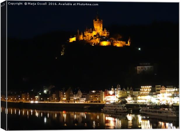     Cochem and Moselle at night                    Canvas Print by Marja Ozwell