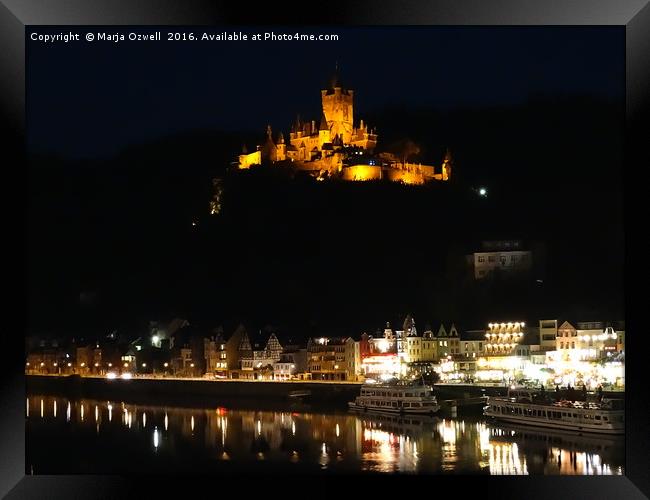    Cochem and Moselle at night                    Framed Print by Marja Ozwell