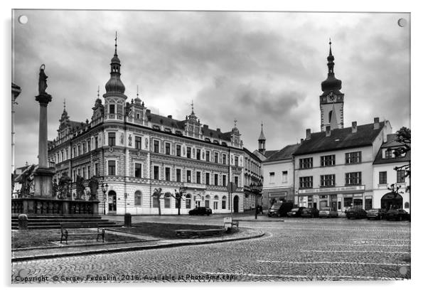 Square in town Pisek. Czechia. Acrylic by Sergey Fedoskin