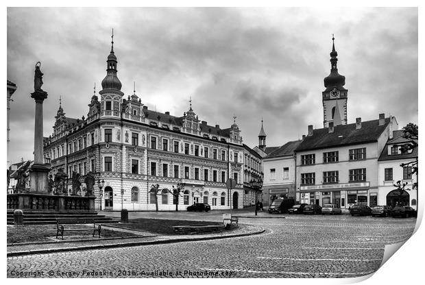 Square in town Pisek. Czechia. Print by Sergey Fedoskin