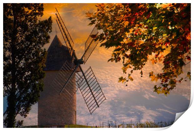 The Windmill at Sunset Print by Irene Burdell