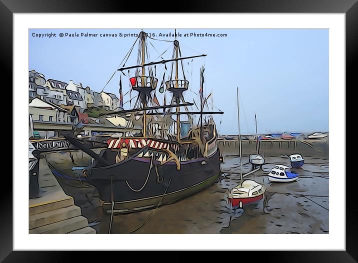  Golden Hind Ship. Brixham Devon Framed Mounted Print by Paula Palmer canvas
