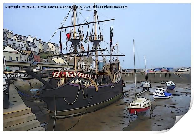  Golden Hind Ship. Brixham Devon Print by Paula Palmer canvas