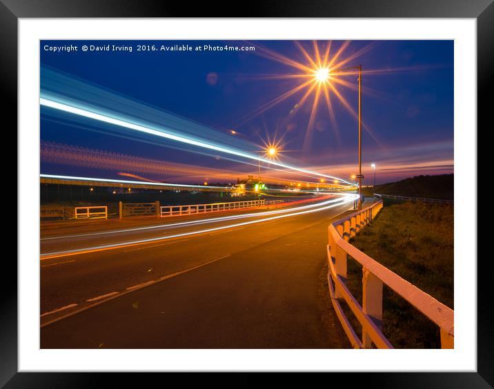 Light trails over Seaton Sluice bridge Framed Mounted Print by David Irving