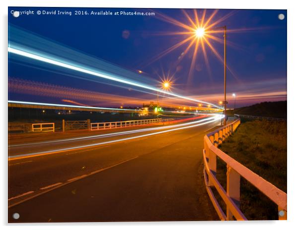 Light trails over Seaton Sluice bridge Acrylic by David Irving