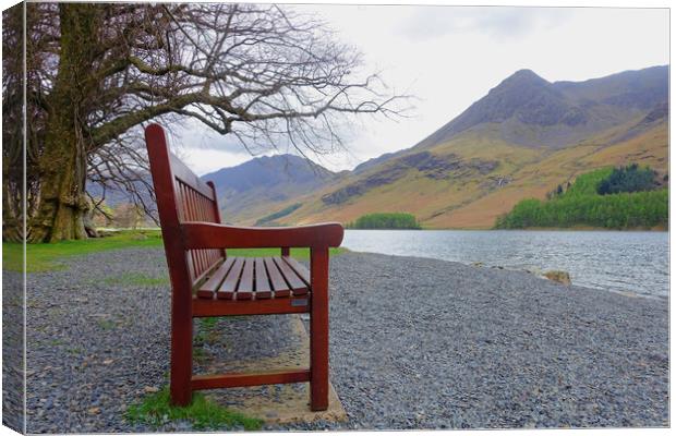                                BUTTERMERE BENCH Canvas Print by Anthony Kellaway
