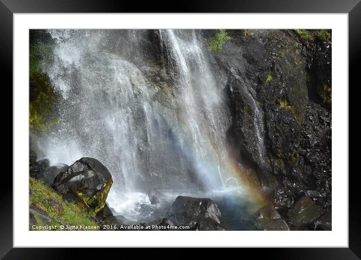 Rainbow at the bottom of a waterfall at Skaftafell Framed Mounted Print by Jutta Klassen