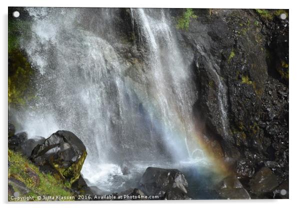 Rainbow at the bottom of a waterfall at Skaftafell Acrylic by Jutta Klassen