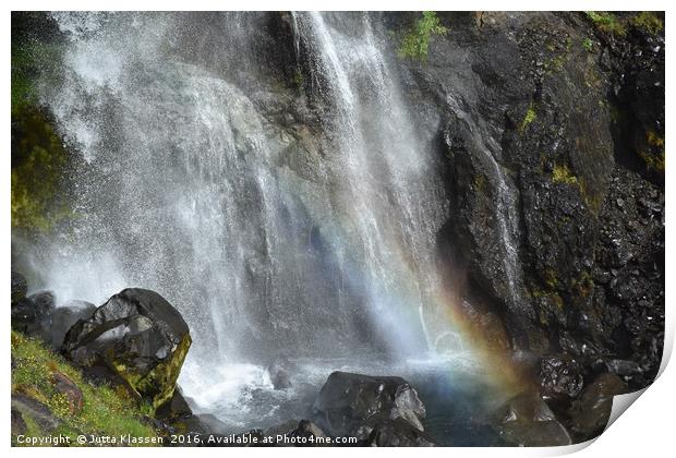 Rainbow at the bottom of a waterfall at Skaftafell Print by Jutta Klassen
