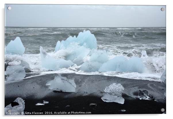 Glacier ice floes on a black beach Acrylic by Jutta Klassen