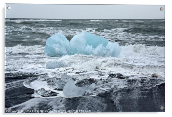 Blue ice floe on volcanic beach Acrylic by Jutta Klassen