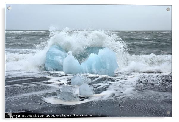 Glacier ice floe breaking waves Acrylic by Jutta Klassen