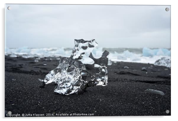 Crystal ice on black sand Acrylic by Jutta Klassen