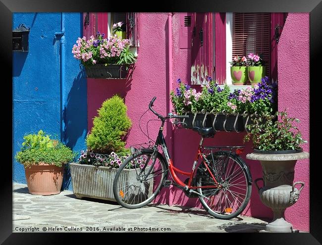 BIKE AT BURANO                                     Framed Print by Helen Cullens