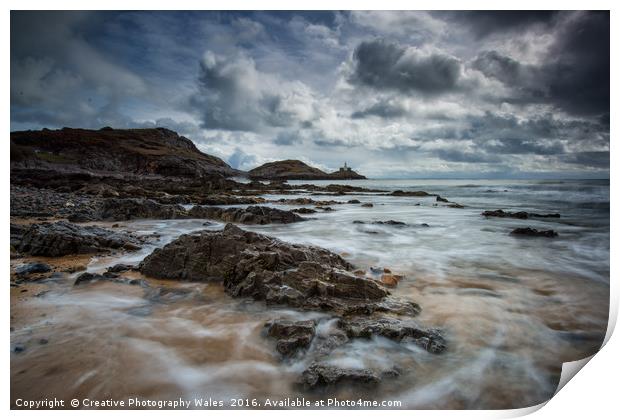Bracelet Bay view to Mumbles Lighthouse Print by Creative Photography Wales