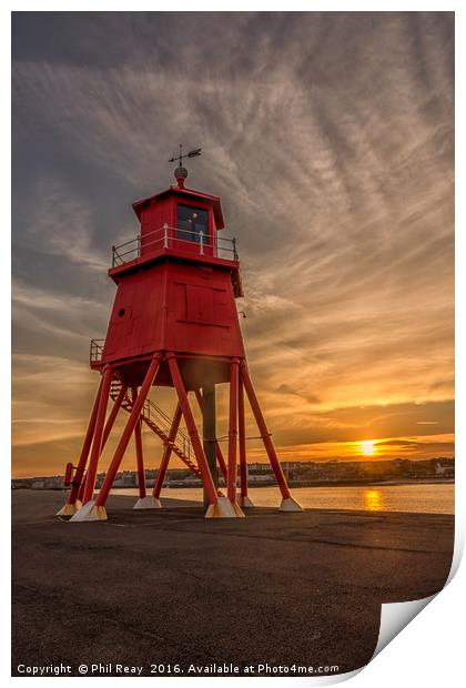 Sunset at The Groyne Print by Phil Reay