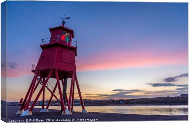 Sunrise at the Groyne Canvas Print by Phil Reay
