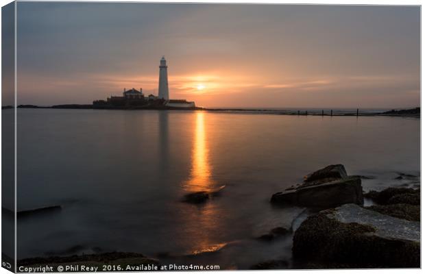 Sunrise at St Mary`s lighthouse Canvas Print by Phil Reay