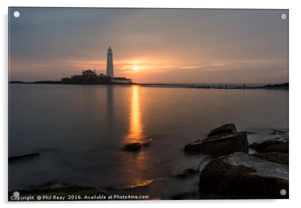 Sunrise at St Mary`s lighthouse Acrylic by Phil Reay