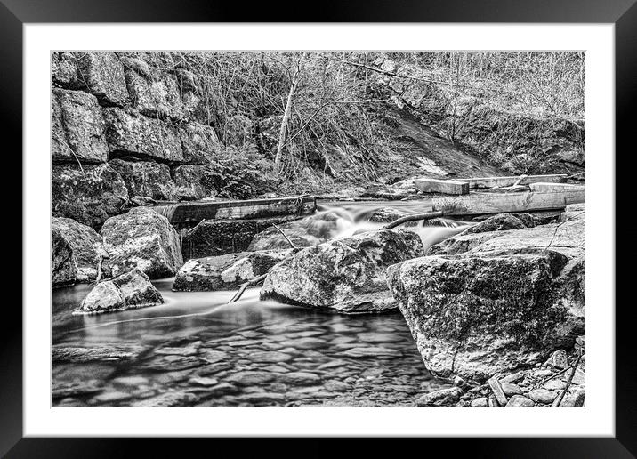 Caradocs Falls 1 Mono Framed Mounted Print by Steve Purnell