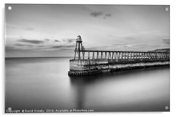 Whitby East Pier Acrylic by David Oxtaby  ARPS