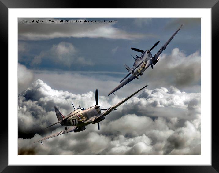 Spitfire Tailchase Framed Mounted Print by Keith Campbell