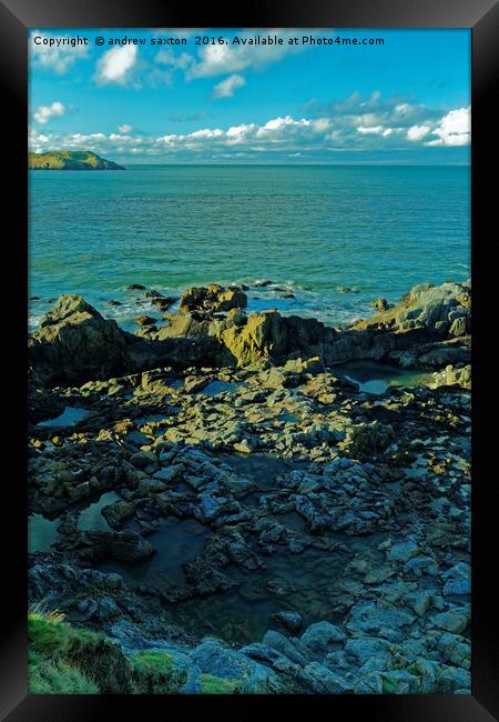 ROCKS AND SEA Framed Print by andrew saxton
