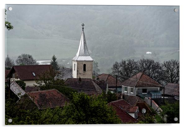 Nucet village Church Sibiu county Romania Acrylic by Adrian Bud