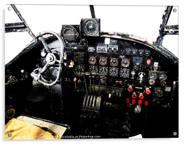 RAF World War 2 AVRO Lancaster cockpit Acrylic by Keith Campbell