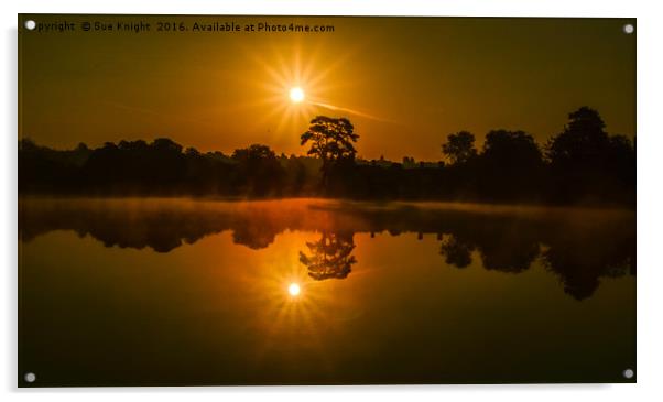 Golden mist Sunrise at Beaulieu Mill Pond, New For Acrylic by Sue Knight