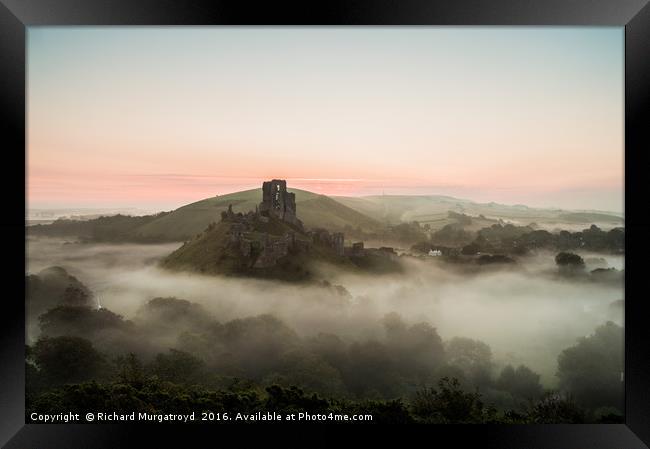 Corfe Castle in the mist Framed Print by Richard Murgatroyd