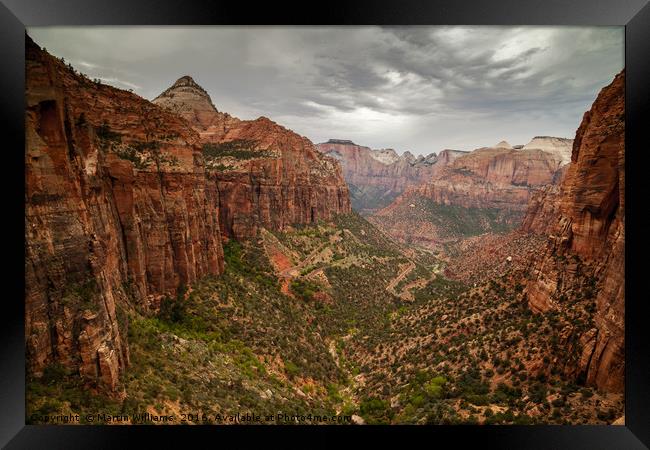 Zion Park from Canyon Overlook viepoint Framed Print by Martin Williams