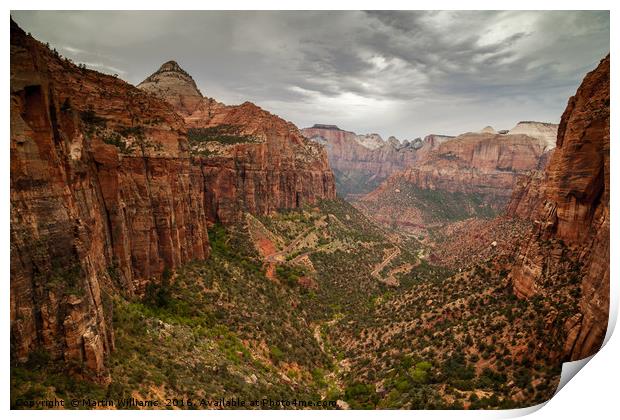 Zion Park from Canyon Overlook viepoint Print by Martin Williams