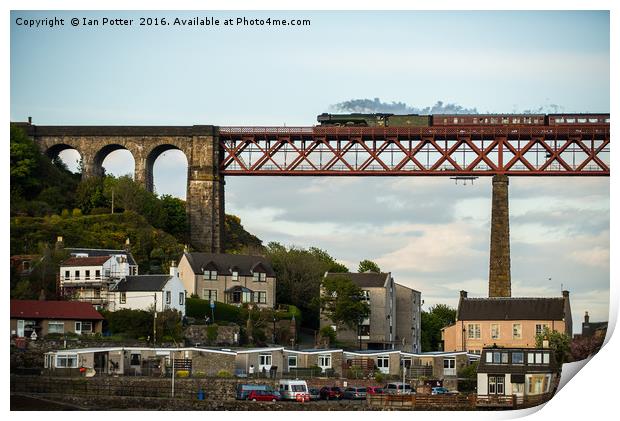 The Flying Scotsman Crossing the Forth Rail Bridge Print by Ian Potter