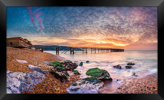 Totland Pier Panorama Sunset Framed Print by Wight Landscapes