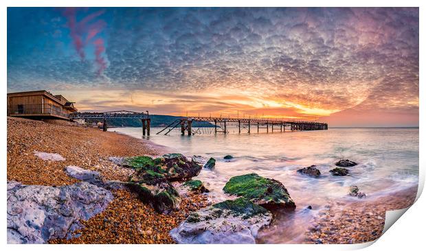 Totland Pier Panorama Sunset Print by Wight Landscapes