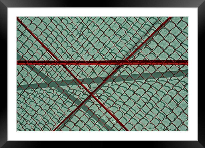 Red Fence on Green Framed Mounted Print by Tania Bloomfield