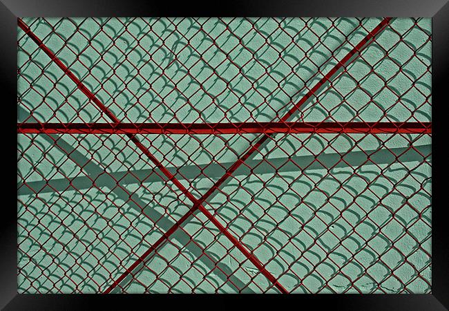 Red Fence on Green Framed Print by Tania Bloomfield