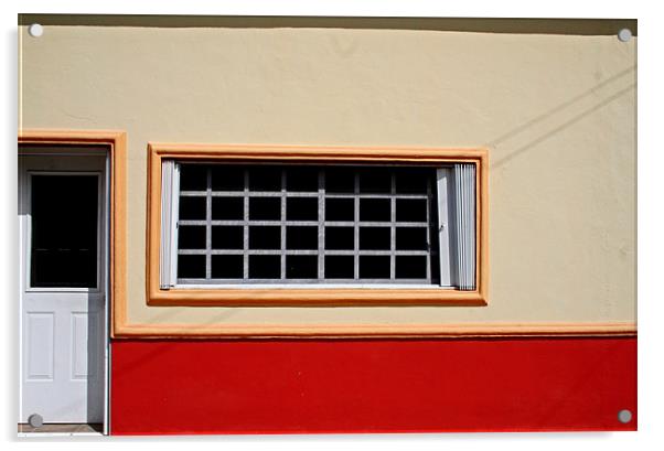 House Front with Red Stripe Acrylic by Tania Bloomfield