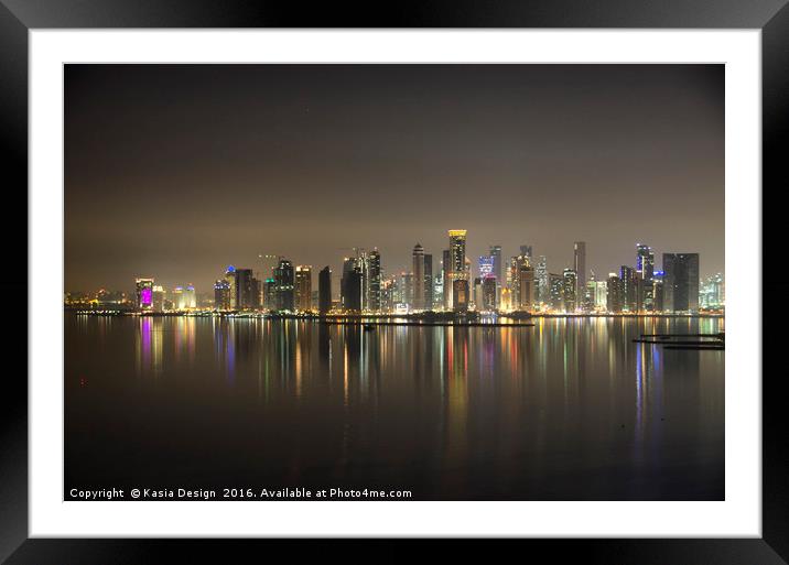 Evening Reflections of Downtown Doha Framed Mounted Print by Kasia Design