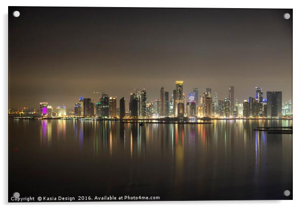Evening Reflections of Downtown Doha Acrylic by Kasia Design