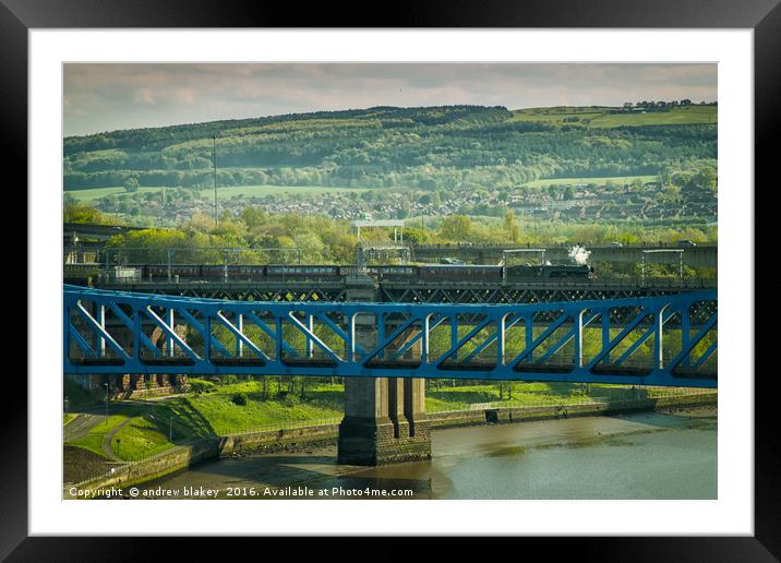 Flying Scotsman crossing the river Tyne Framed Mounted Print by andrew blakey