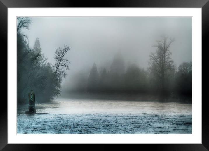 Remnant Of A Washed Out Bridge On A Foggy Afternoo Framed Mounted Print by Belinda Greb