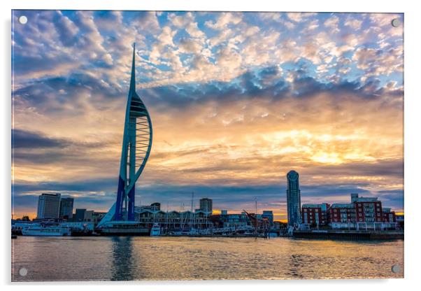Sunrise At The Spinnaker Tower Portsmouth Acrylic by Wight Landscapes