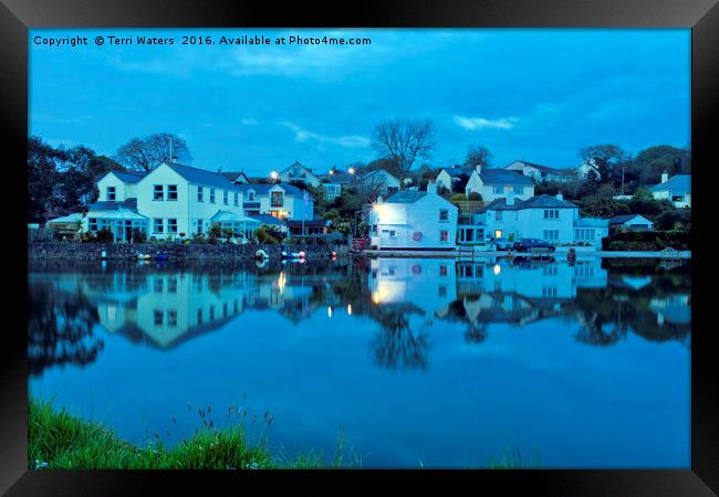 The Lights Come On In Mylor Bridge Framed Print by Terri Waters